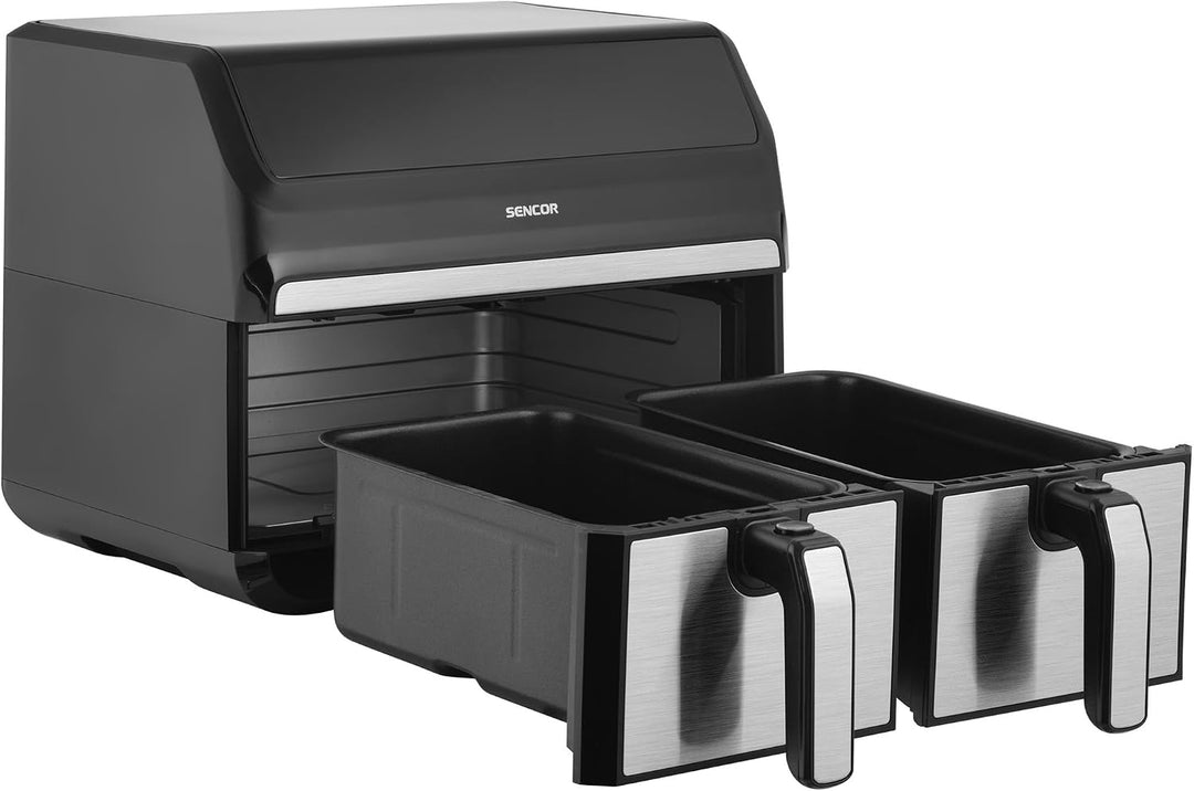 Sencor Luftfritteuse Air Fryer, Doppelfachfach, Luftzirkulationstechnologie, hohe Geschwindigkeit, b