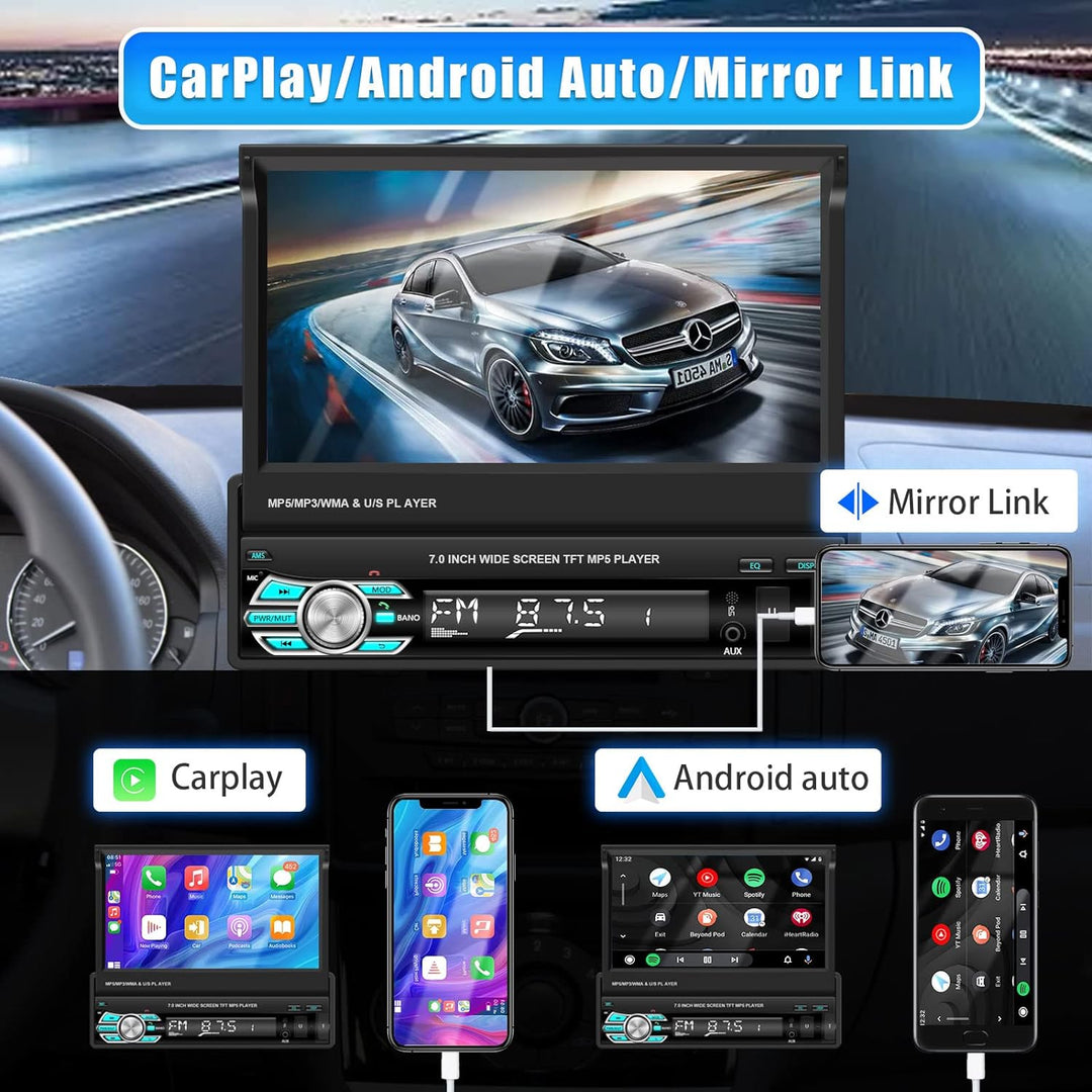Podofo Autoradio Bluetooth Autoradio mit Freisprecheinrichtung mit Bildschirm Carplay ,1din mit Manu