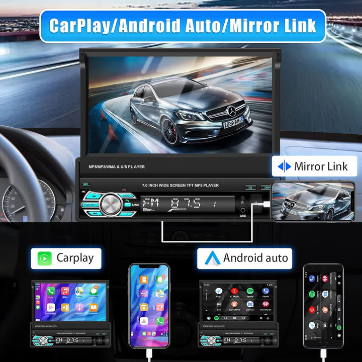 Podofo Autoradio Bluetooth Autoradio mit Freisprecheinrichtung mit Bildschirm Carplay ,1din mit Manu