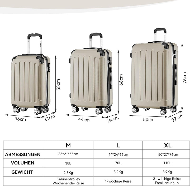BEIBYE- Hartschalenkoffer Koffer Trolley Rollkoffer Reisekoffer Zahlenschloss 4 Zwilings-Rollen (Cha