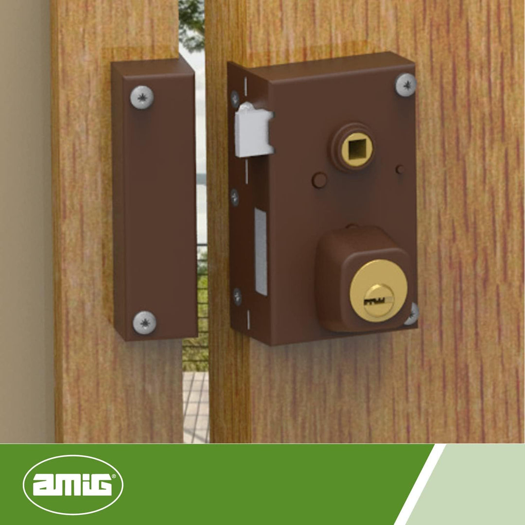 Amig - Aufschraubschloss DIN rechts mit Schliesshebel, Falle und Vierkant für Holztüren Mod. 75N - 7