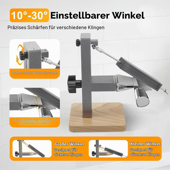 Manueller Messerschärfer mit 4 Diamantsteinen, verstellbarer Klemme und verstellbarem Schärfwinkel,