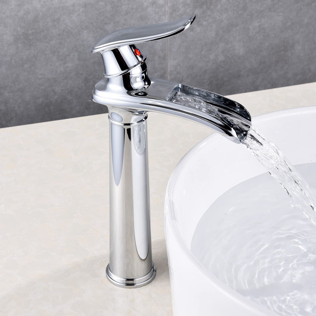 YAGJIA Waschtischarmatur Hoch Chrom, Wasserfall Wasserhahn Bad Retro, Waschbecken Armaturen Badezimm