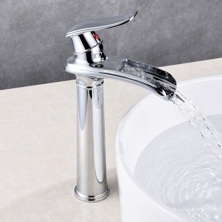 YAGJIA Waschtischarmatur Hoch Chrom, Wasserfall Wasserhahn Bad Retro, Waschbecken Armaturen Badezimm