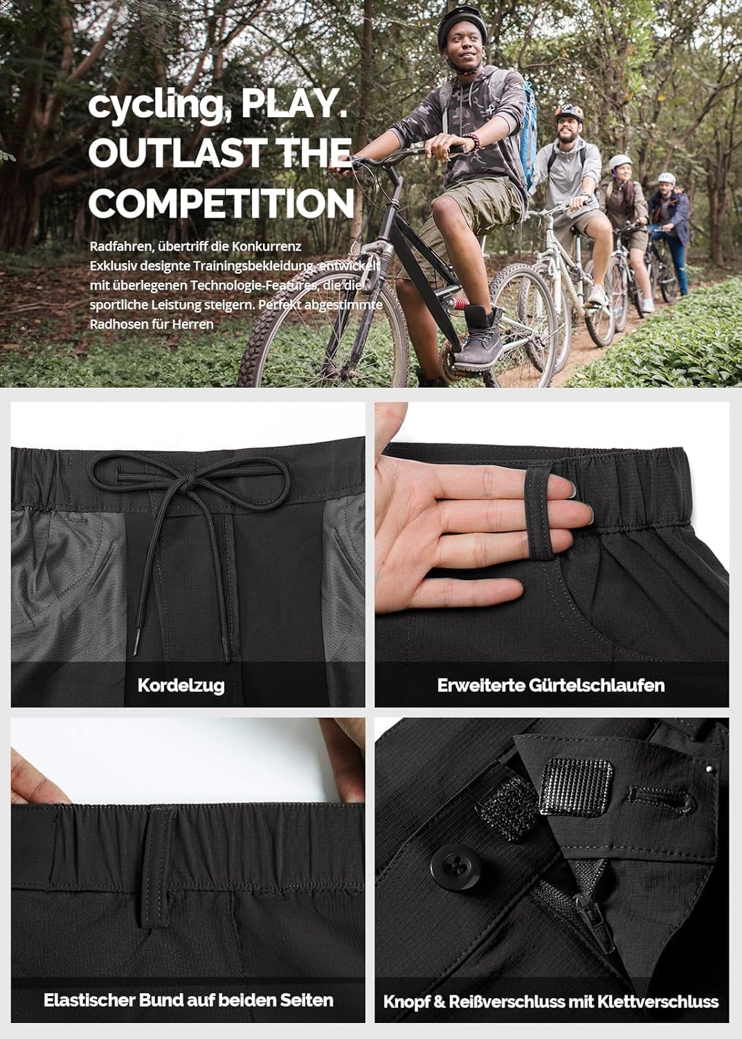 Cycorld Kurze-Hosen-Herren, Wanderhose MTB Hose Herren Kurz Atmungsaktiv Schnelltrocknende Bermuda C