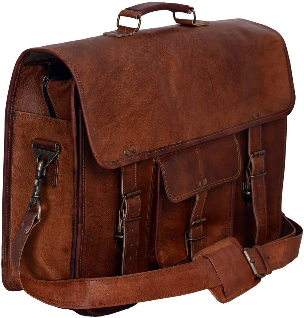 Komal's Passion Leather KPL 45,7 cm (18 Zoll) Leder-Aktentasche, Laptop-Kuriertasche, Schulranzen, C