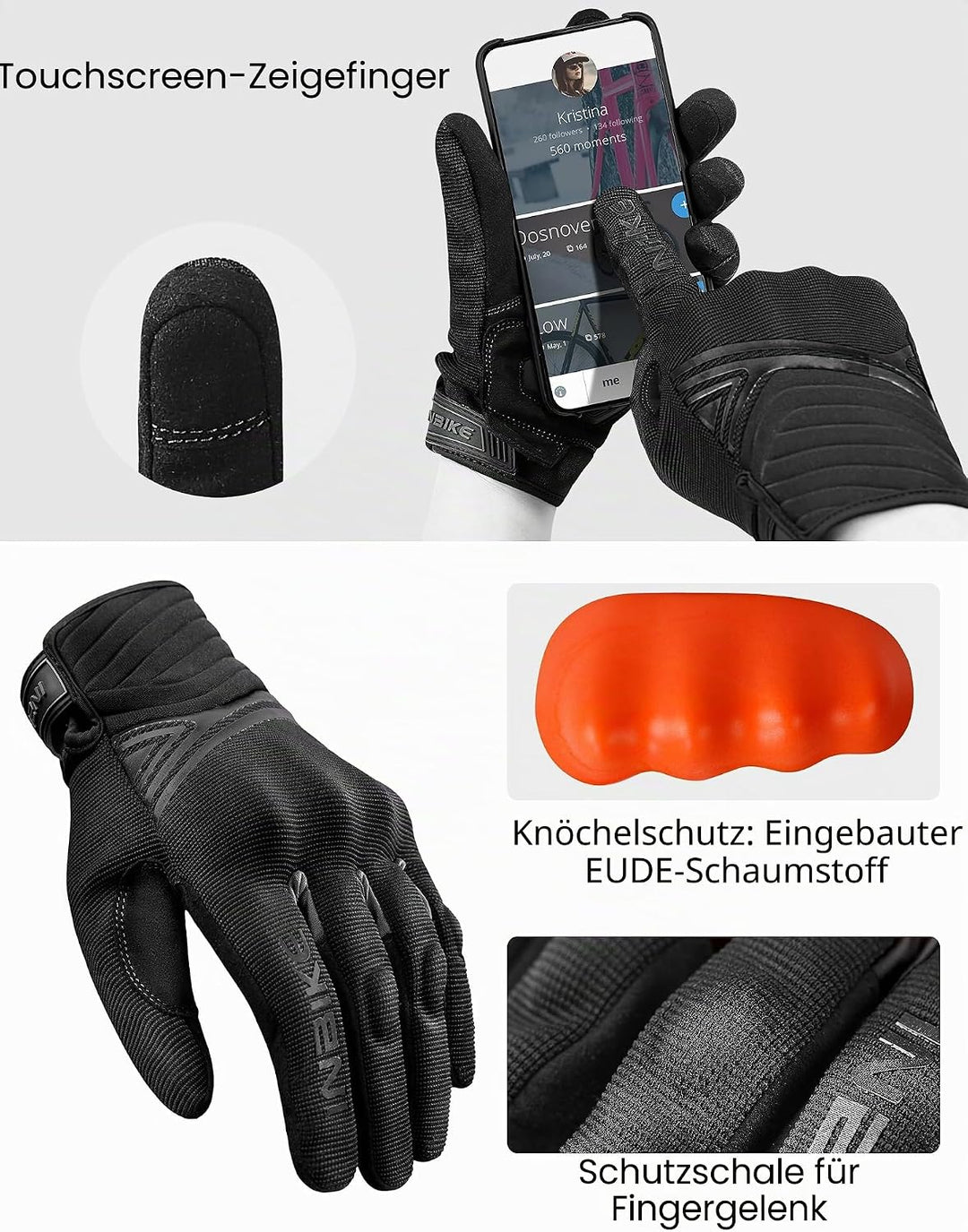 INBIKE Winter Motorradhandschuhe Wasserdicht Warm Winddicht mit Harter Schutz Motocross Motorrad Han