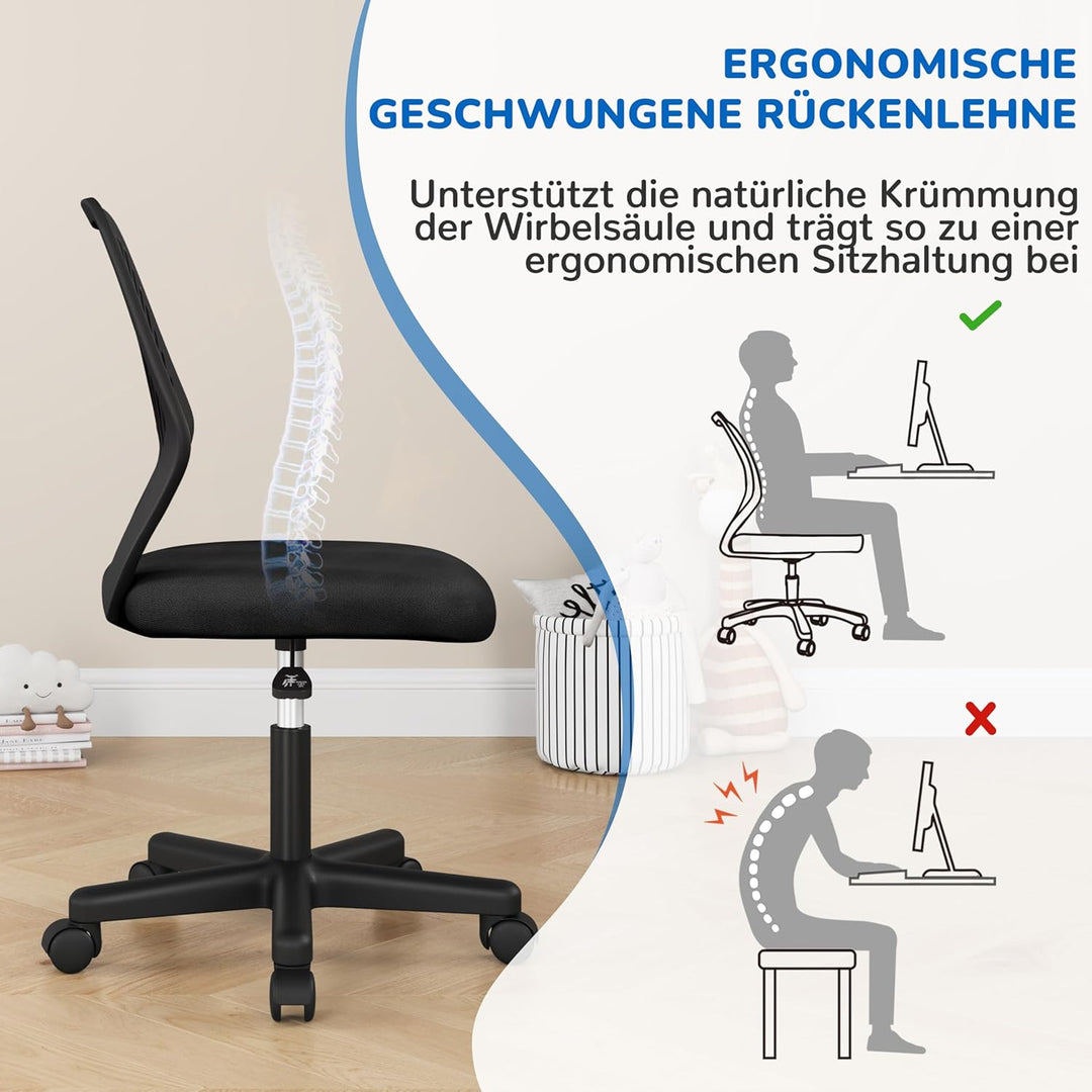 Yaheetech Bürostuhl Schreibtischstuhl ohne Armlehnen Drehstuhl mit Rücklehne Arbeitsstuhl höhenverst