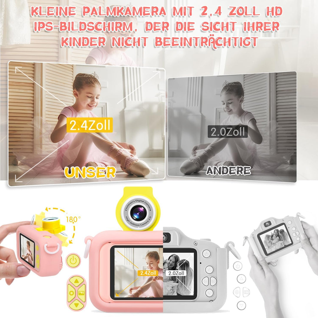 Kinderkamera, ARNSSIEN 180° Flip Lens Kamera für Kinder, 2.4in IPS LCD Digitalkamera mit Gehäuse, Ki