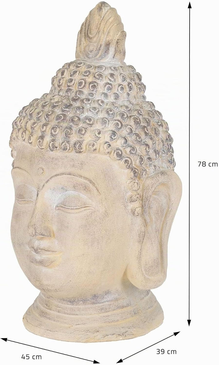 ECD Germany Buddha Figur 78 cm Beige/Grau, Kunststein Polyresin, Kopf Statue Skulptur Dekofigur Feng