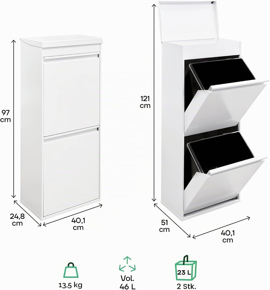 ARREGUI Top CR421-B2 Mülltrennsystem aus Stahl mit Aufbewahrungsbox mit Deckel | 2 Fächer Mülleimer