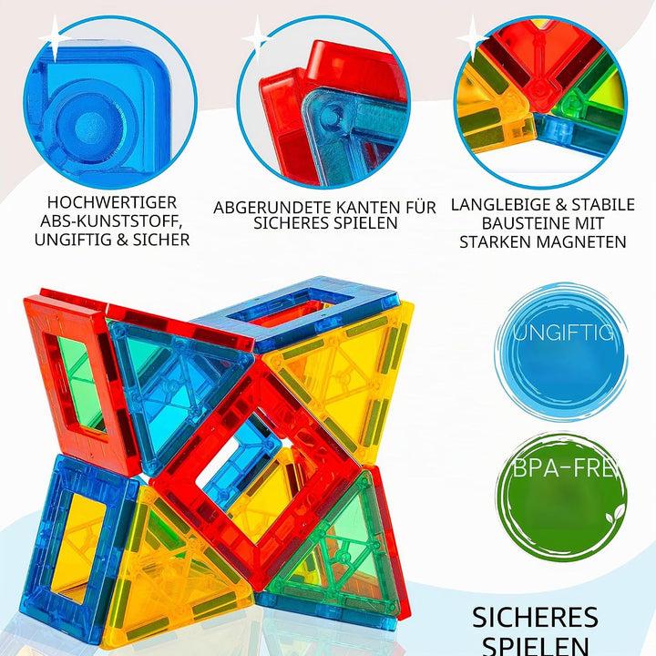 Sunny Auntie Magnetische Spielsteine, 125 Stück + 4 Figuren + Bonus-Etui mit Reissverschluss, magnet