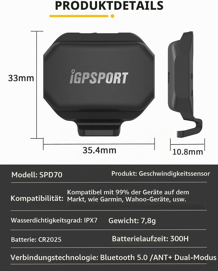 iGPSPORT Geschwindigkeitssensor ANT + und Bluetooth Wireless für Fahrradcomputer, iPhone Android
