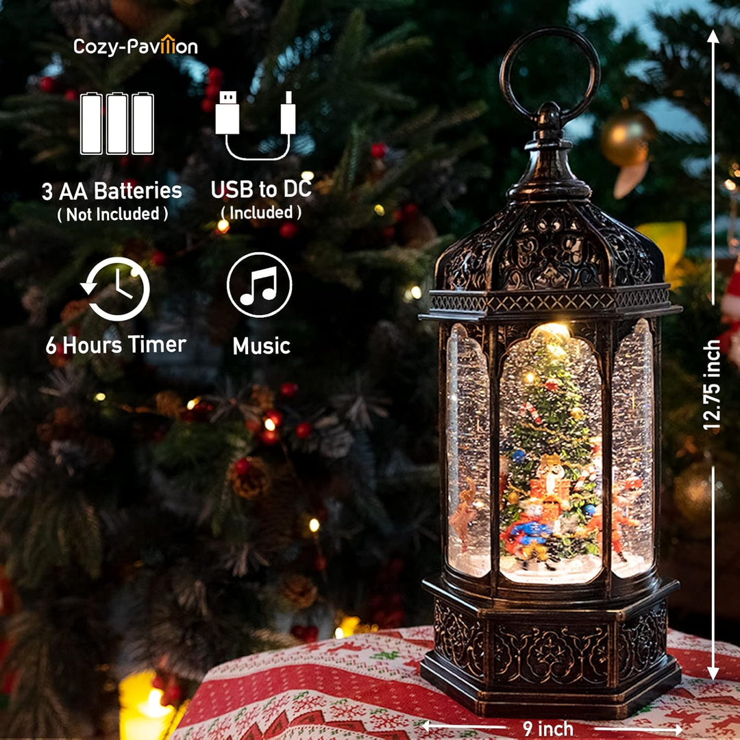 Weihnachts-Schneekugeln, musikalische Laterne mit Timer, Nussknacker-Figuren drehen sich mit Musik,