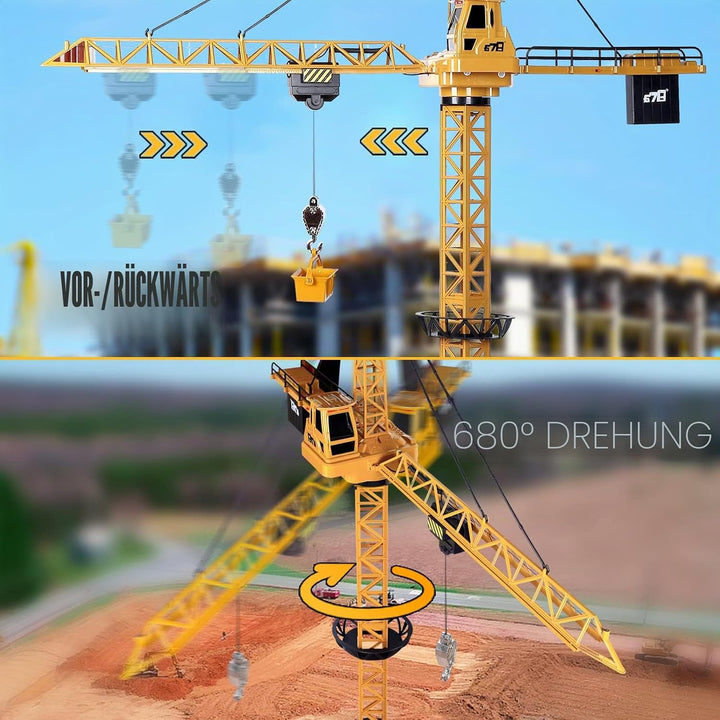 deAO RC Bauturmkran, Kran, ferngesteuert, für Kinder, Höhe 128 cm, 6 Kanäle, ferngesteuert, Modell D