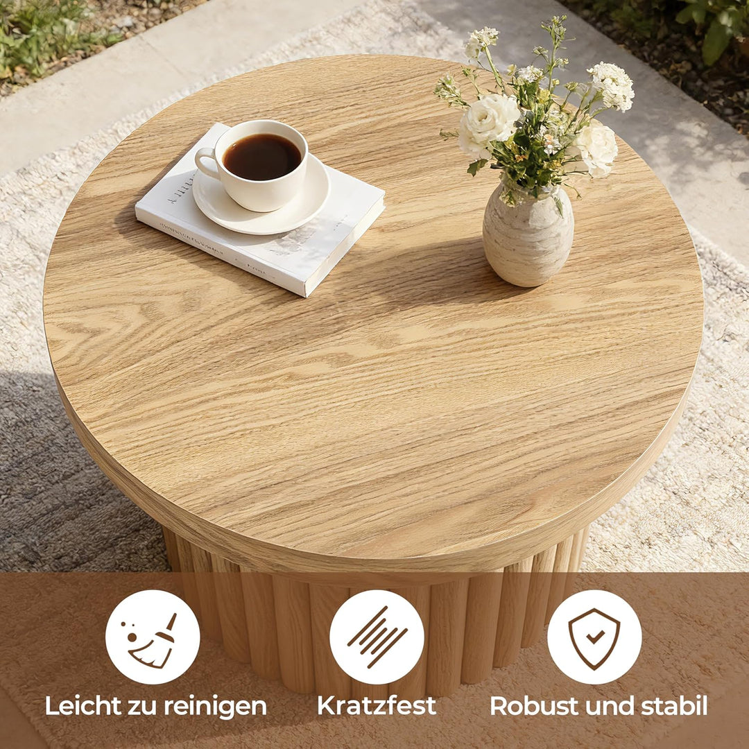 Hometopia Couchtisch rund, Moderner Wohnzimmertisch in Holz, Ø60 cm X H40 cm Kaffeetisch für Wohnzim