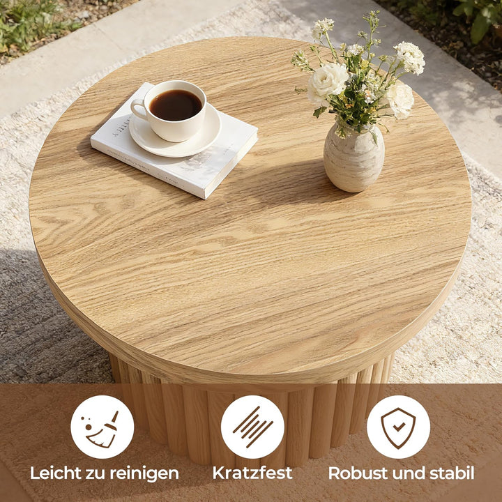 Hometopia Couchtisch rund, Moderner Wohnzimmertisch in Holz, Ø60 cm X H40 cm Kaffeetisch für Wohnzim