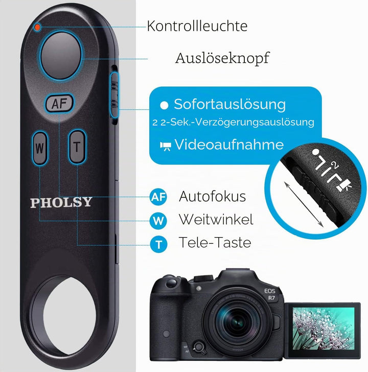 PHOLSY BR-E1 Bluetooth Kamera Fernbedienung Kabellose Fernauslöser Kompatibel mit Canon R7, R100, R1
