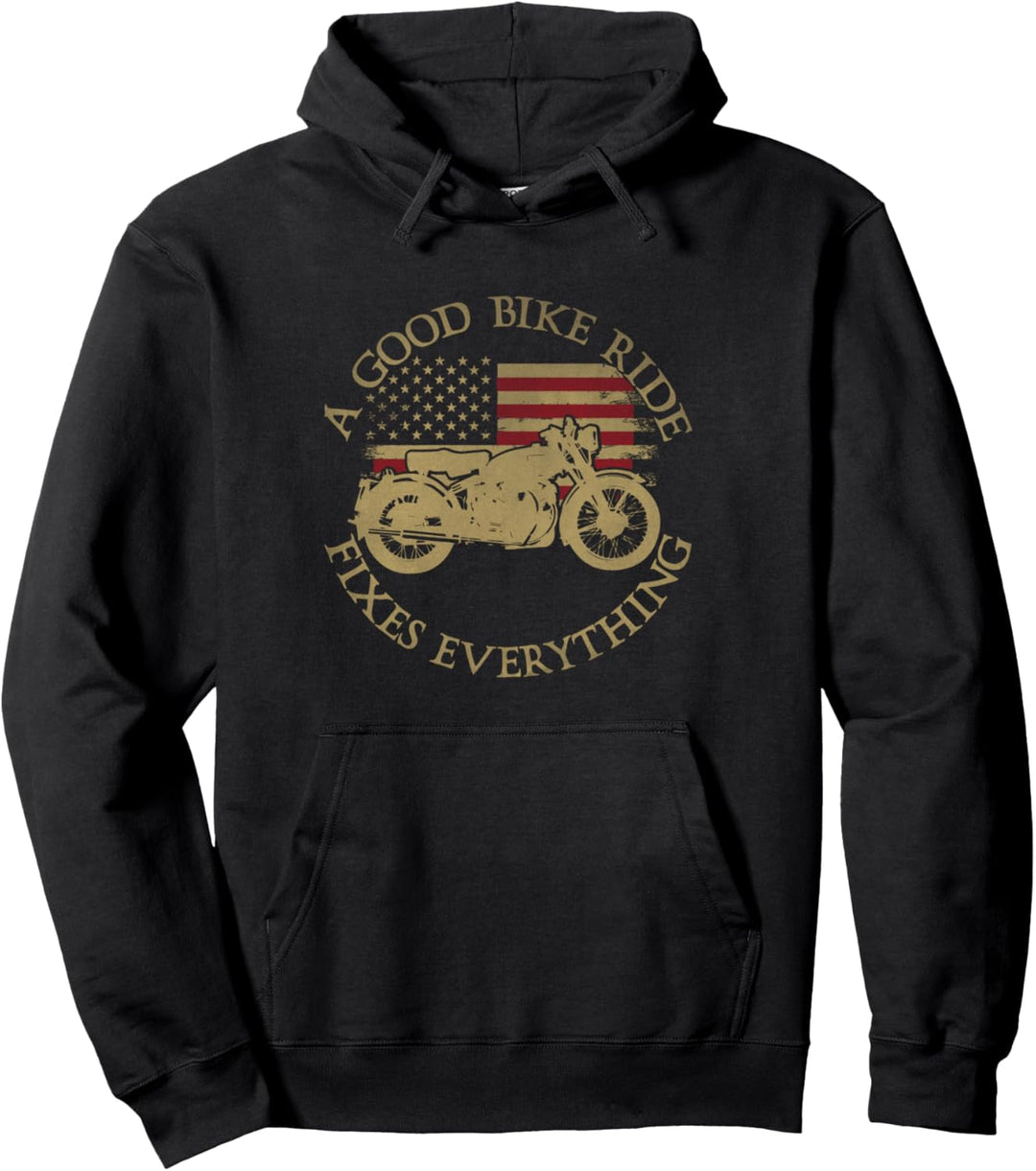 A Good Bike Ride Fixes Everything Biker Motorcycle Pullover Hoodie