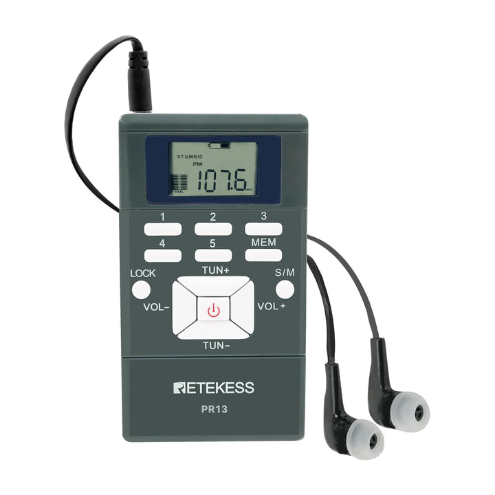 Retekess PR13 FM Radio Batteriebetrieben,FM Empfänger mit Kopfhörer,Stereo,Digitaluhr,Clip,2 AAA Bat