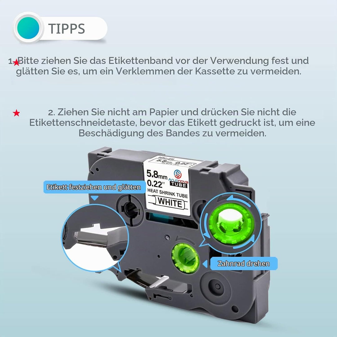 3X Kompatibel mit Brother P-Touch Schrumpfschlauch Hse-211 Hse211 5,8mm Schwarz auf Weiss Etikettenb