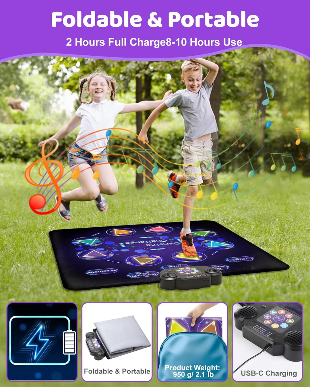 Tanzmatte Für Kinder, LED Licht-Tanzpad Mit 8 Tasten, Integrierter Musik, Bluetooth, 8 Modi, Kinder