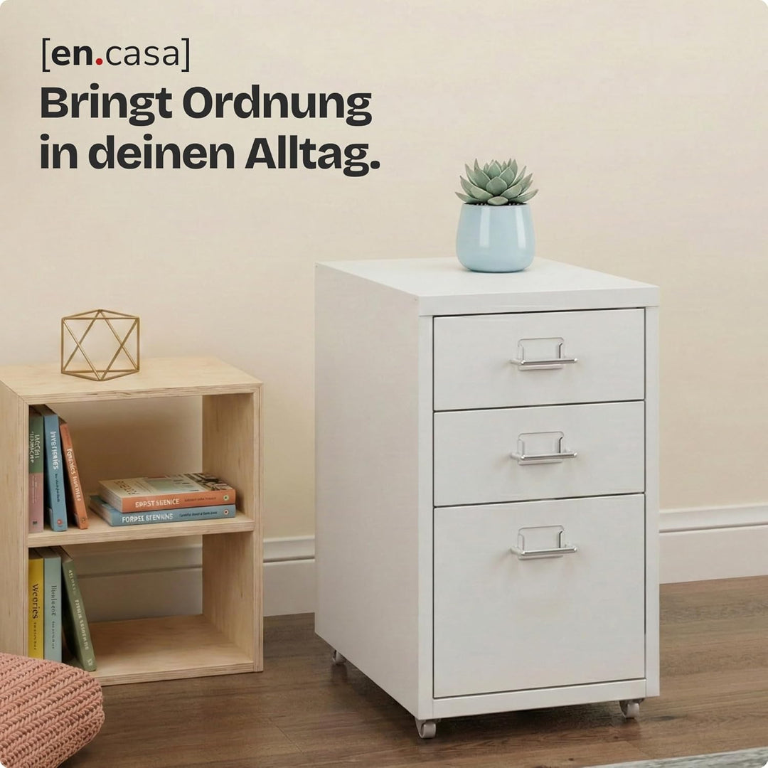 [en.casa] Rollcontainer Kökar Schubladenschrank Metall Aktenschrank mit 3 Schubladen Bürowagen mit R