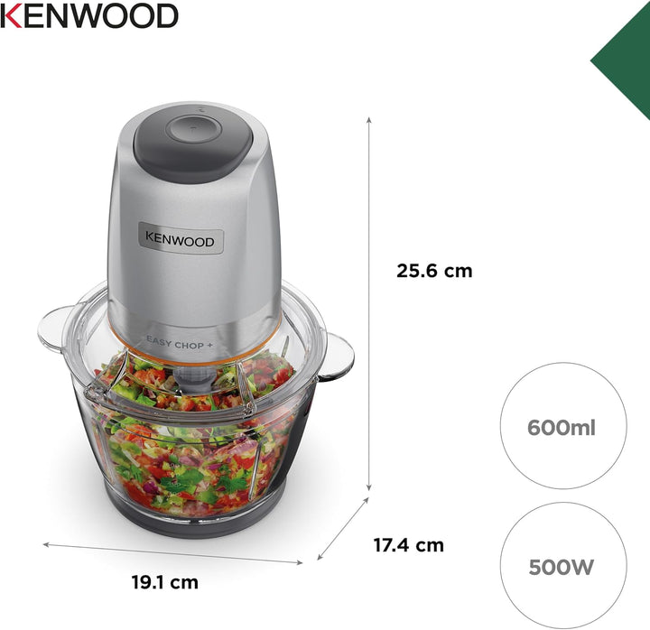 Kenwood EasyChop+ CHP62.400 SI Elektrischer Zerkleinerer mit Vierfach-Klingen aus Edelstahl, One-Tou