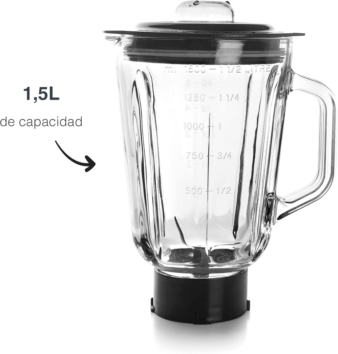 Lacor 69684 Mixbecher komplett mit Glasbehälter, ideal für Säfte, Smoothies und Cremes, 4 Klingen, l