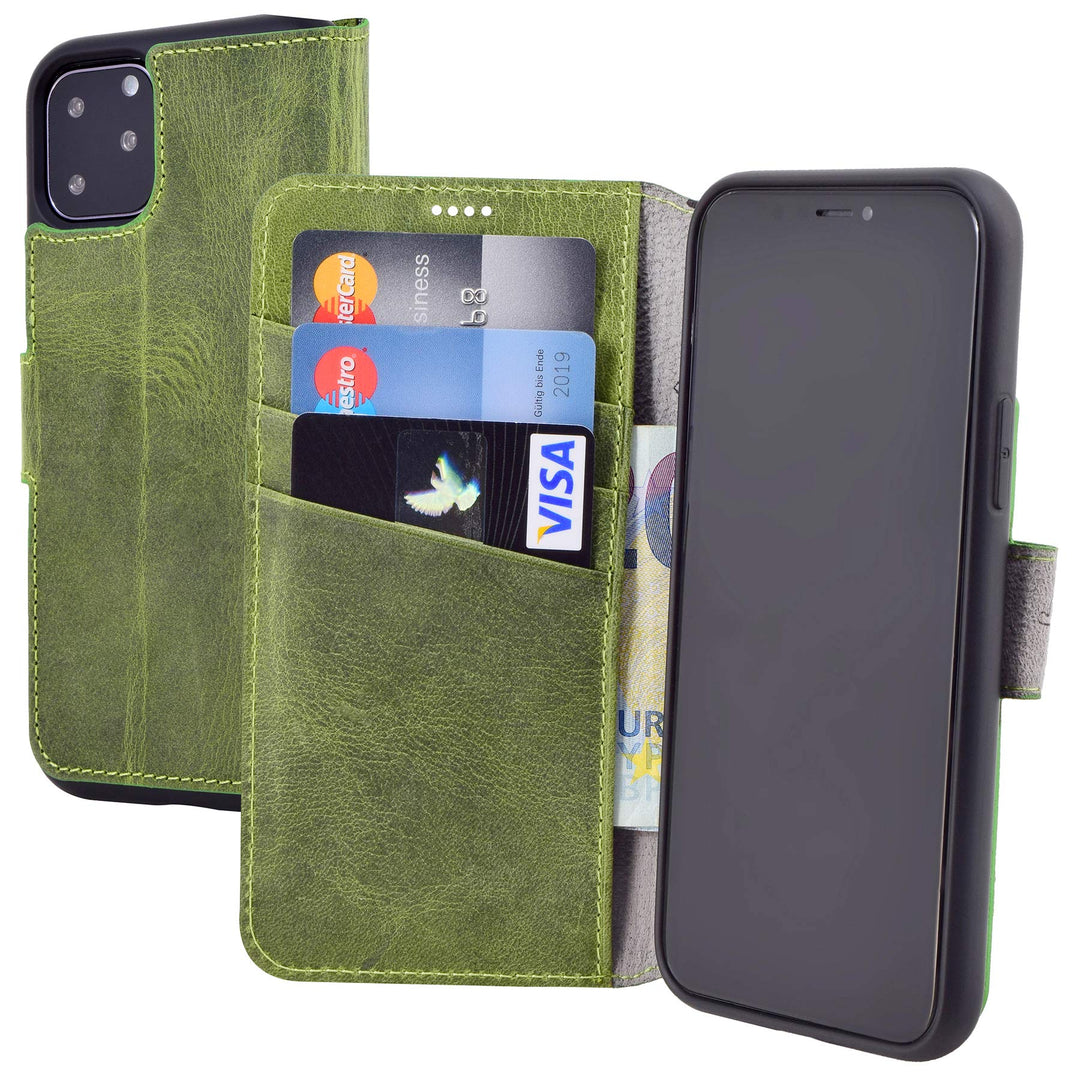Suncase Book-Style Hülle kompatibel mit iPhone 11 (6.1 Zoll) Leder Tasche (Slim-Fit) Lederhülle Hand