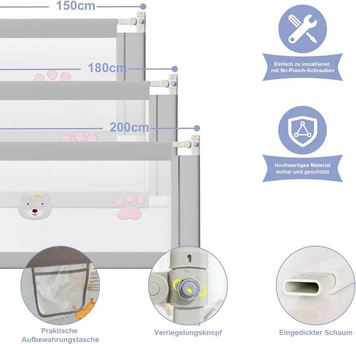 Fiqops Bettgitter rausfallschutz 150cm und 180cm,Rausfallschutz Bett Klappbar 2 STK,Bettschutzgitter