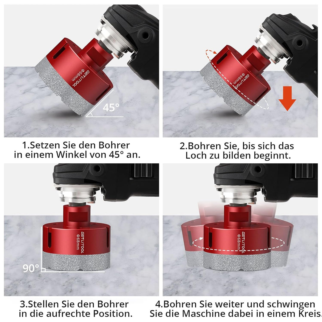 GETLITOOL 11tlg Diamant Fliesenbohrer Set 6-68mm, 125mm Trennscheibe, Diamant Lochsägeset für Porzel