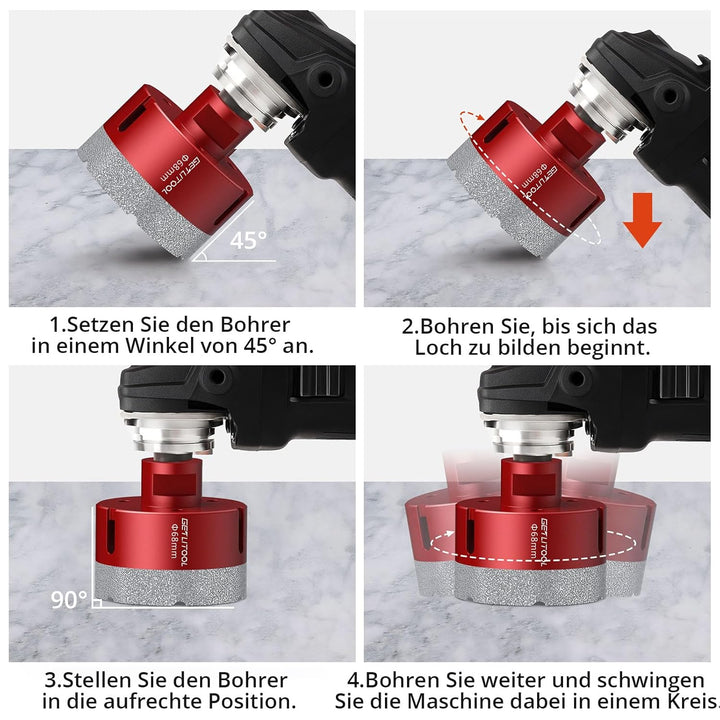GETLITOOL 11tlg Diamant Fliesenbohrer Set 6-68mm, 125mm Trennscheibe, Diamant Lochsägeset für Porzel