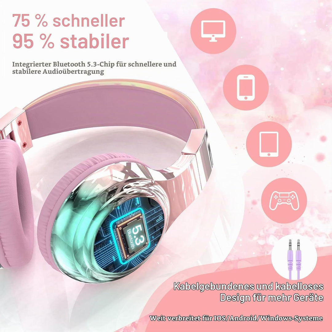 JYPS Bluetooth Kopfhörer Kinder, Kabellose Kopfhörer Bluetooth Kinder Over Ear, Kopfhörer Kinder Blu