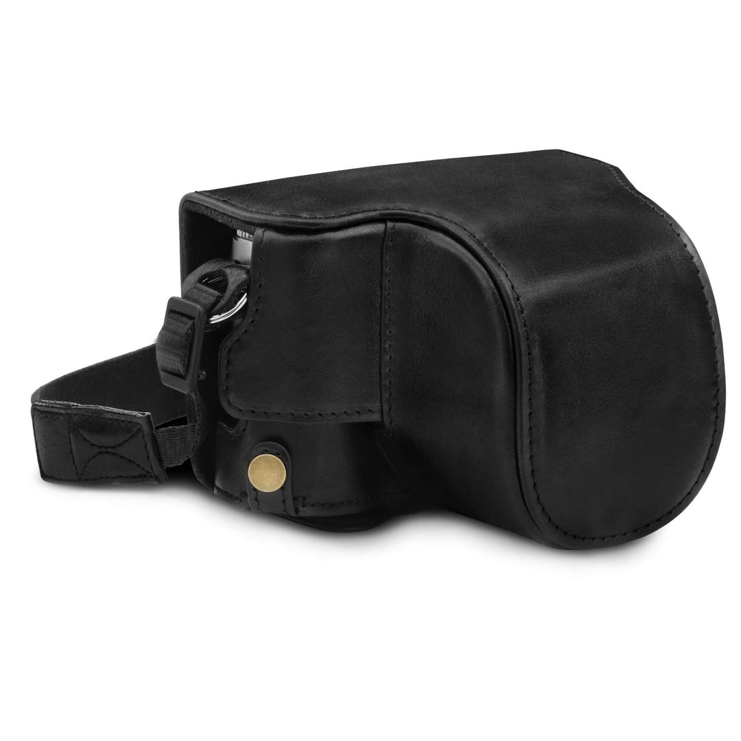 MegaGear MG1605 Leica D-Lux 7 Ever Ready Echtleder Kamera-Case mit Trageriemen - Schwarz, Schwarz