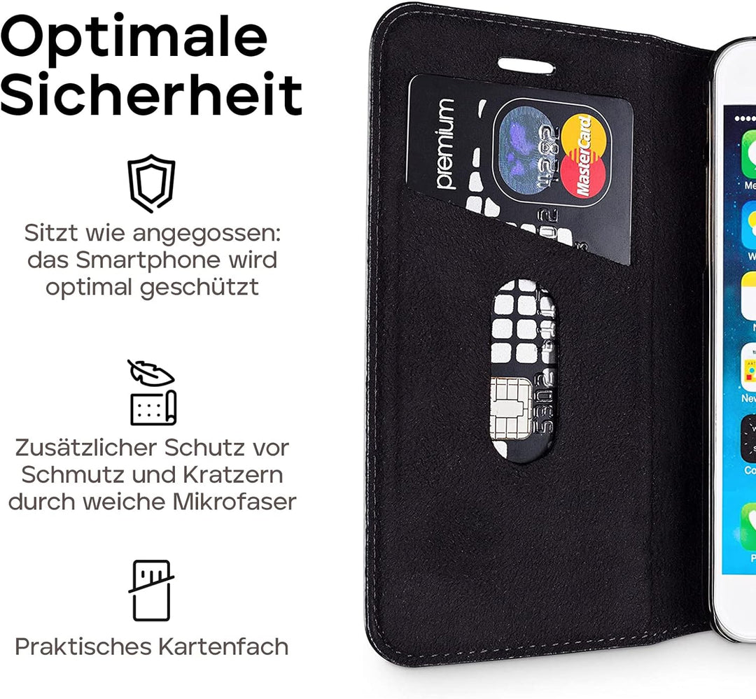 WIIUKA Echt Ledertasche -TRAVEL Nature- für Apple iPhone 6S und iPhone 6 -DEUTSCHES Leder- Schwarz,