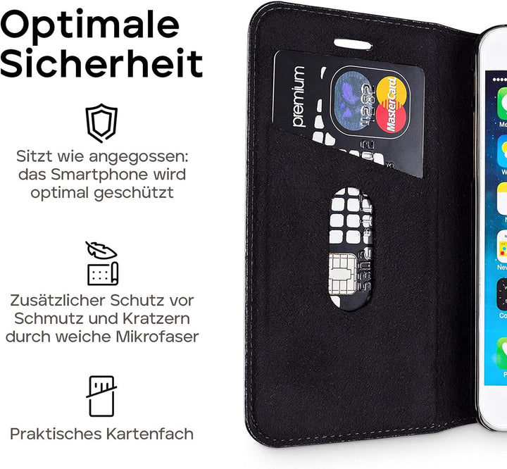WIIUKA Echt Ledertasche -TRAVEL Nature- für Apple iPhone 6S und iPhone 6 -DEUTSCHES Leder- Schwarz,