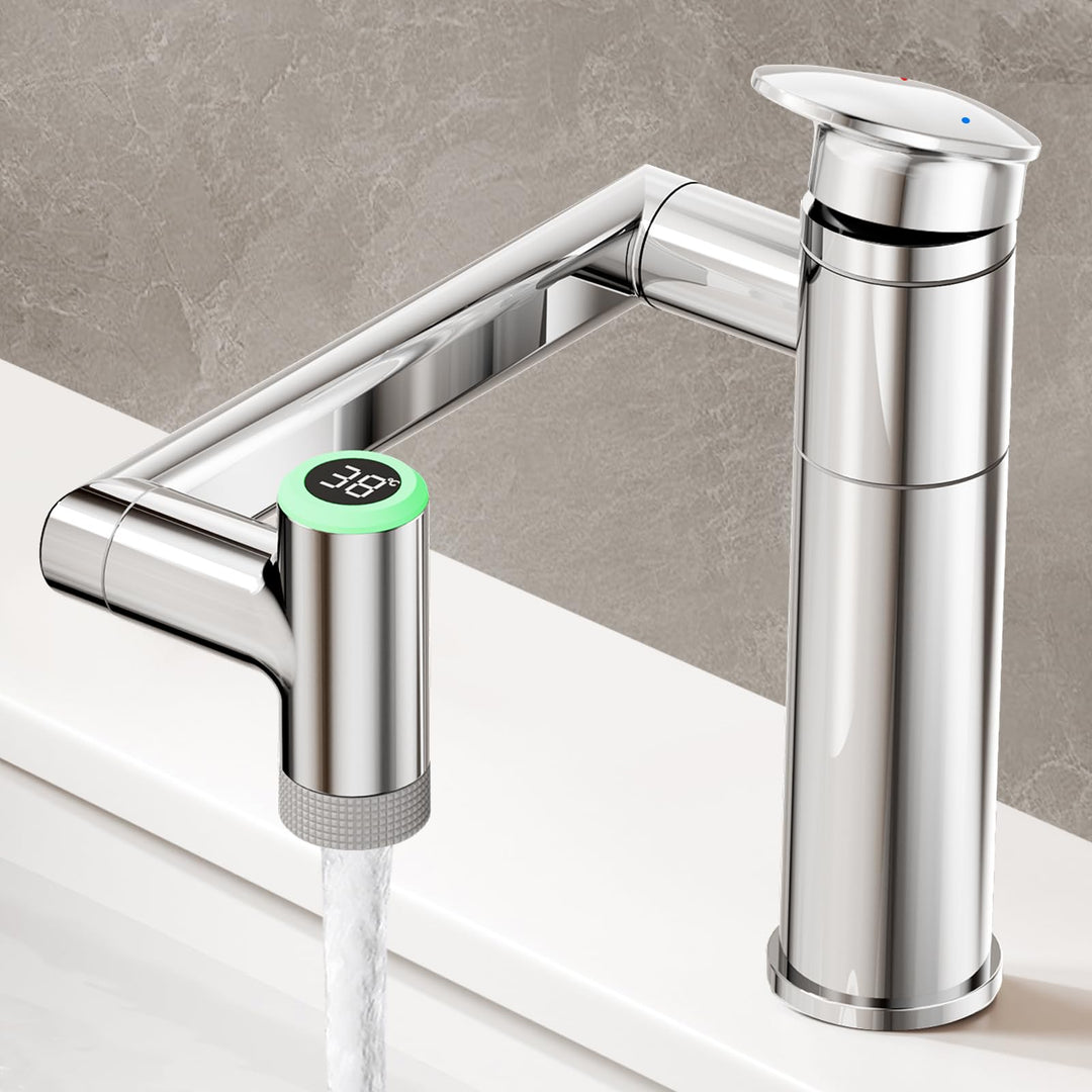 JONKEAN Wasserhahn Bad mit Temperaturanzeige(Batterielos), 1080° Drehbar Einhebelmischer Waschbecken