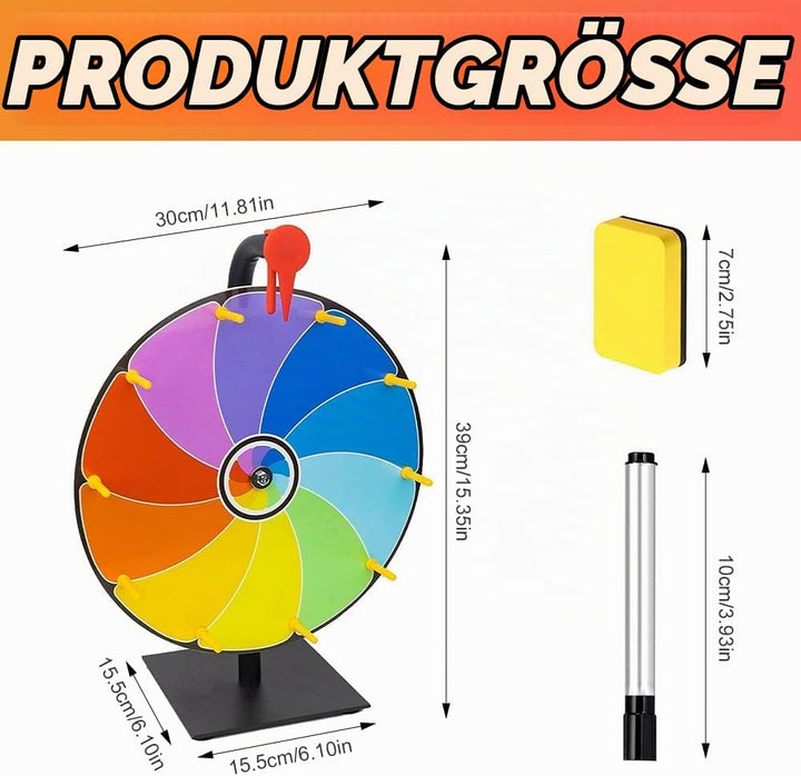 Glücksrad zum Drehen, TGKYK 30cm Glücksrad zum Selbstgestalten mit Radiergummi und Markierstift, 10