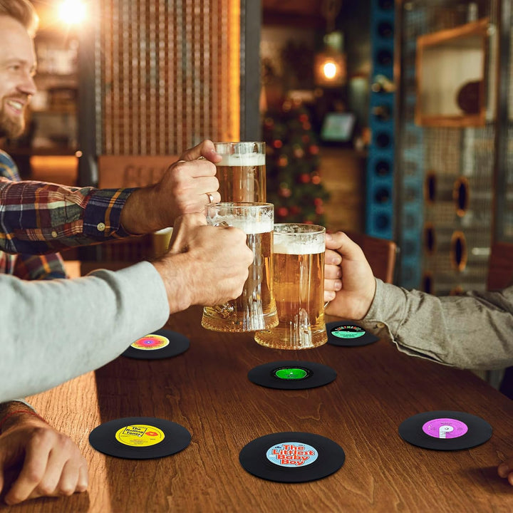 Valdivia Retro-Vinyl-Schallplatten Untersetzer mit Spieler, 6 Stück Untersetzer Gläser für Getränke,