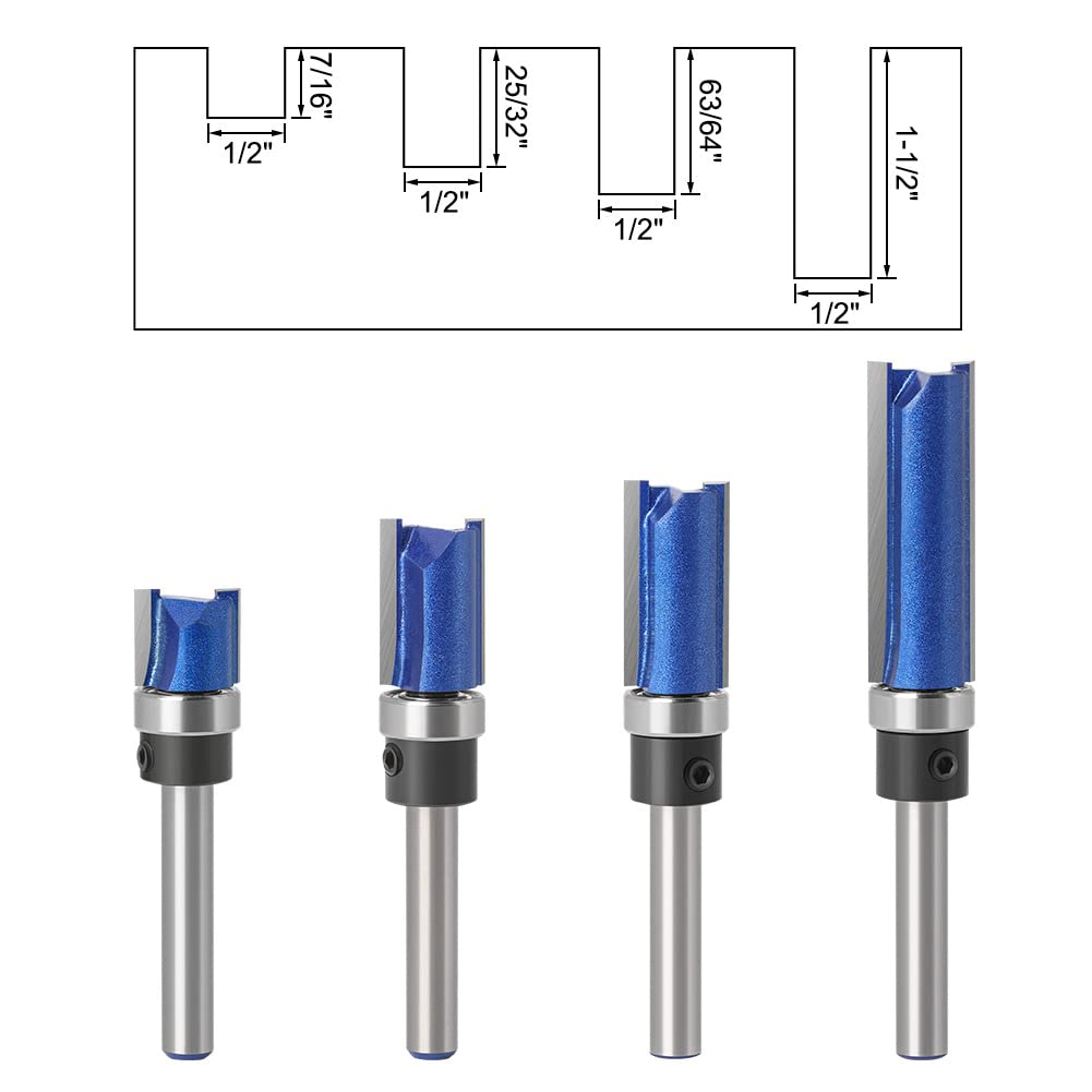 WSOOX 4 Stück Bündigfräser 6mm Schaft Bündigfräser mit mit anlaufring oben Oberfräser Nutfräser Schn