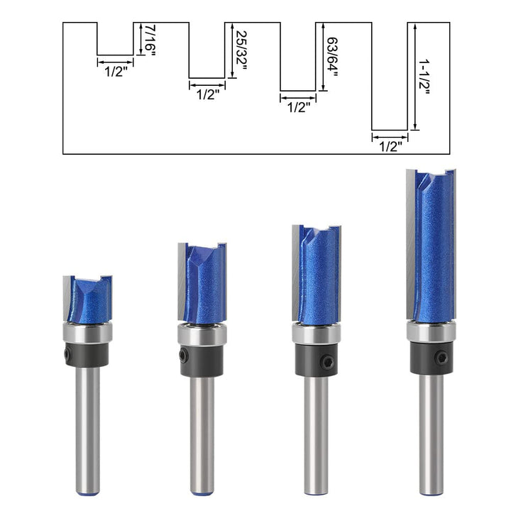 WSOOX 4 Stück Bündigfräser 6mm Schaft Bündigfräser mit mit anlaufring oben Oberfräser Nutfräser Schn