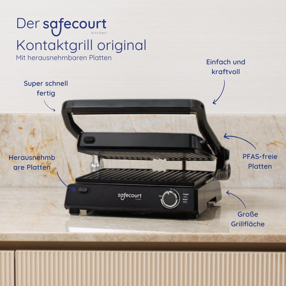 Safecourt Kitchen – Kontaktgrill 4-in-1 – Sandwichmaker, Panini Grill, Tischgrill elektrisch & Toast