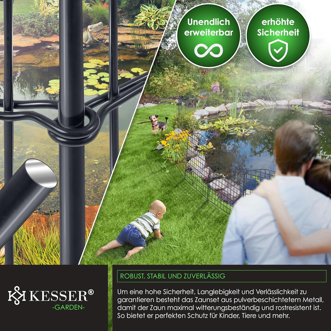 KESSER® Teichzaun Gartenzaun Steckzaun Komplettset Metall 5x Oberbogen Rund Inkl. Handschuhe, 1x Ham