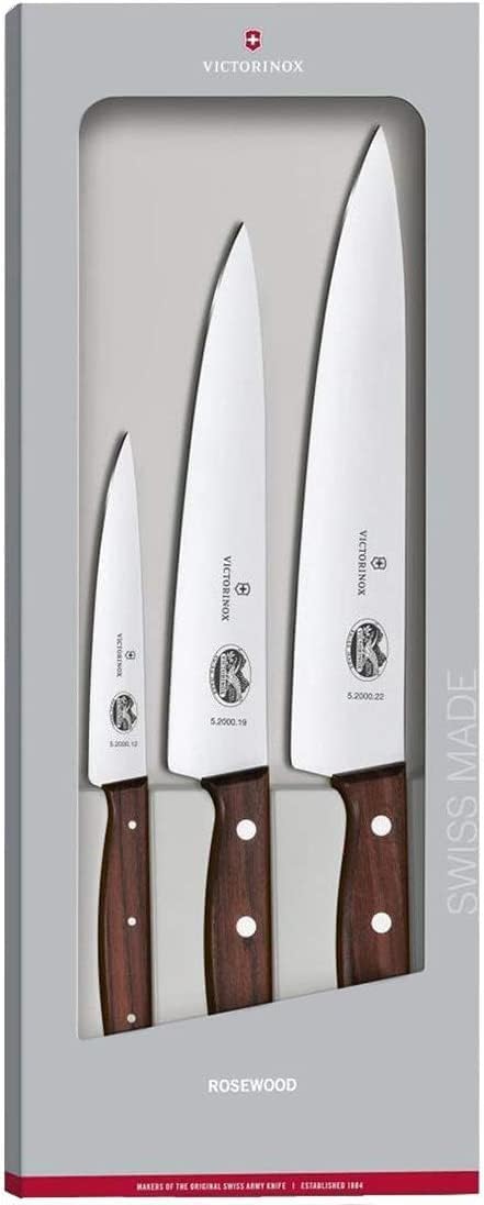 Victorinox, Wood, Profi Tranchier-Set, 3-teilig, gerader Schliff, Extra Scharf, Edler Holzgriff, bra