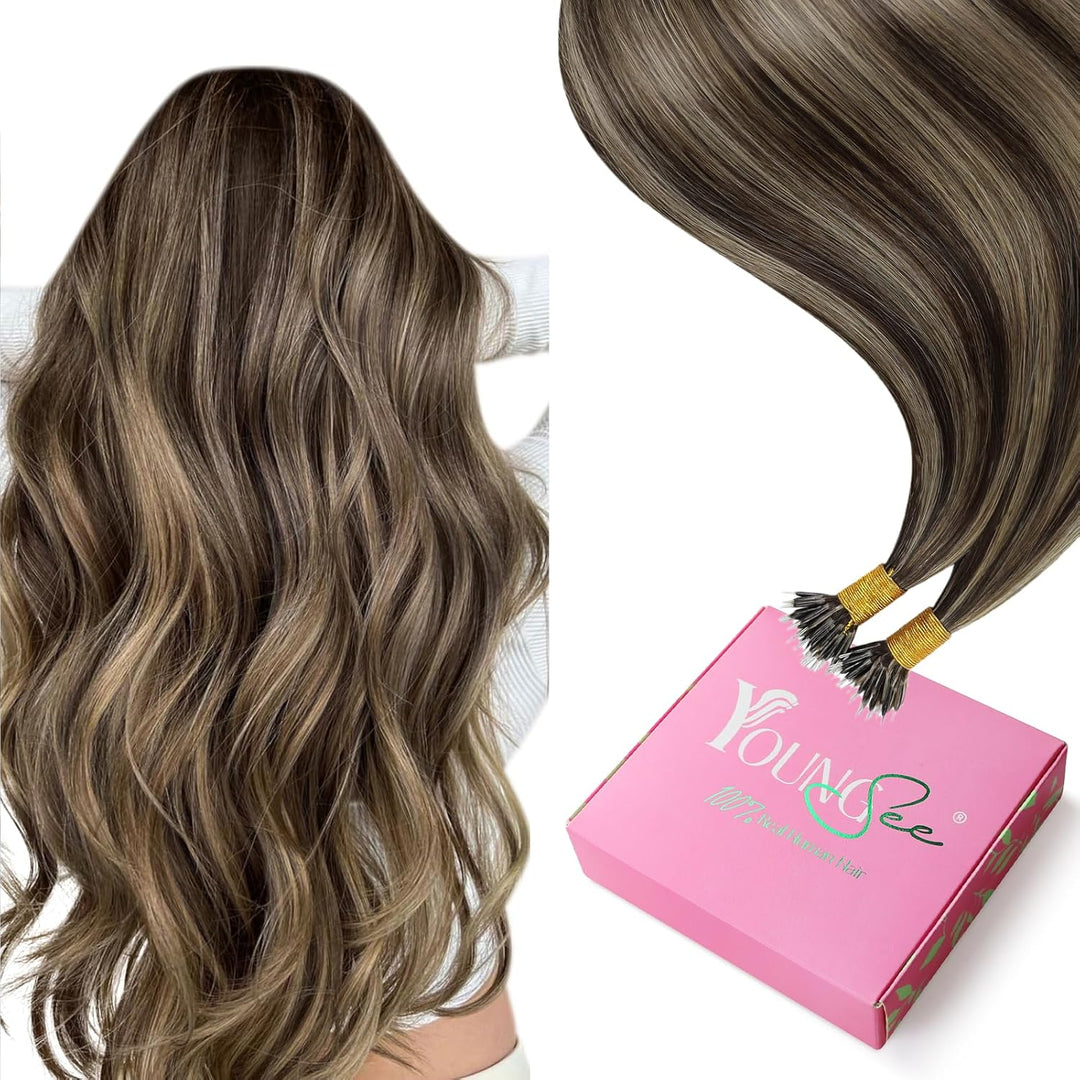 YoungSee Nano Extensions Echthaar Braun Blond Nanoring Extensions Echthaar Highlight 35cm Nano Ring