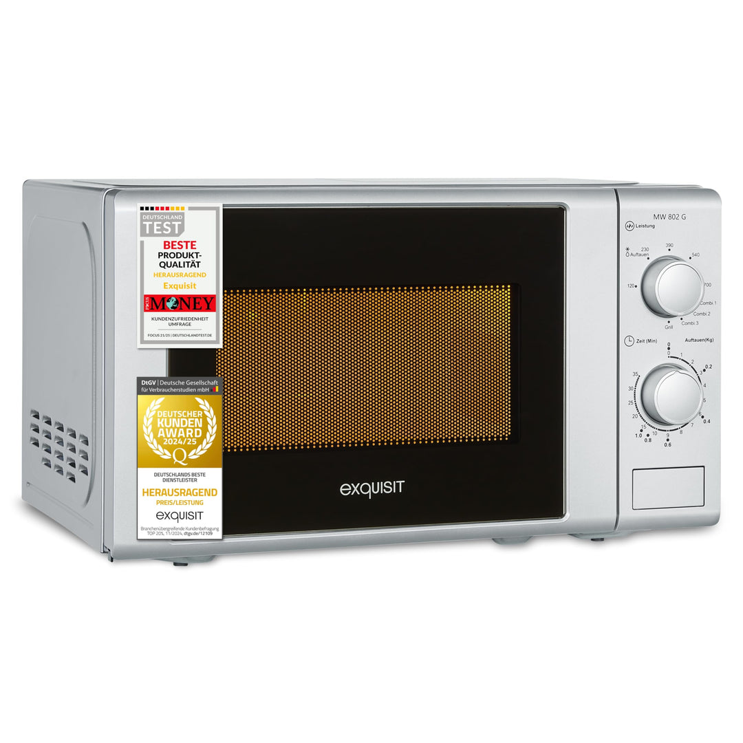 Exquisit Mikrowelle MW 802 G | Mikrowelle mit Grill 1000 W | Timer | 700 W gesamt | Mikrowelle klein