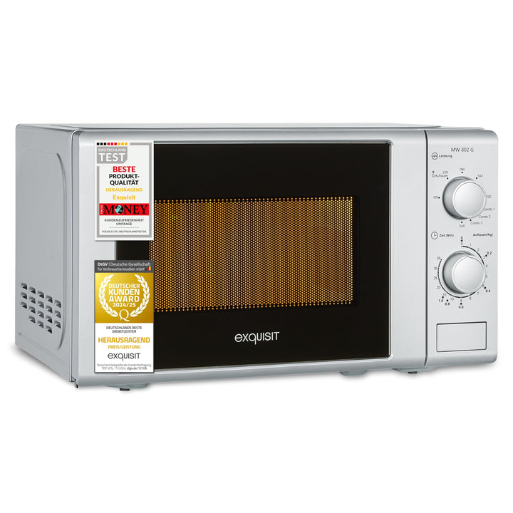 Exquisit Mikrowelle MW 802 G | Mikrowelle mit Grill 1000 W | Timer | 700 W gesamt | Mikrowelle klein