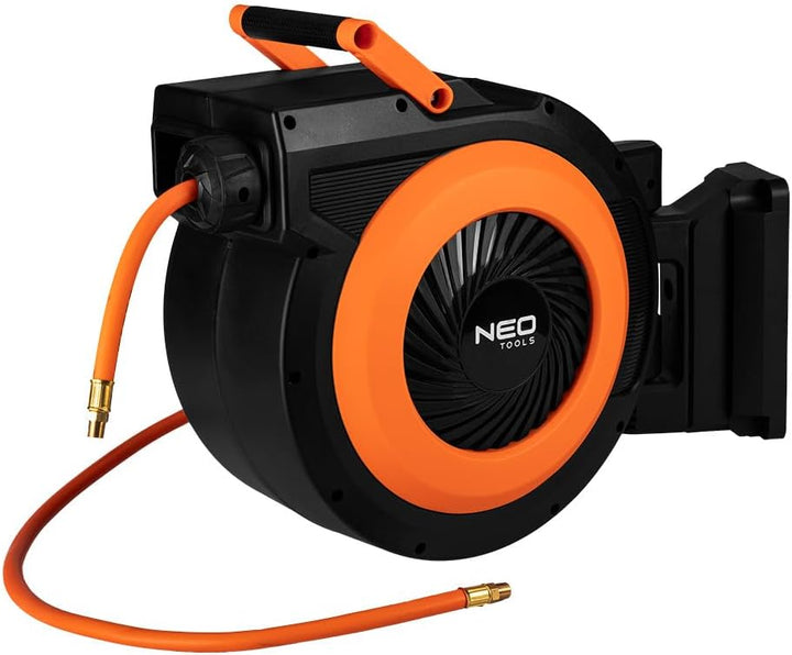 NEO TOOLS Automatik Schlauchtrommel Schlauchlänge 15m (20 Bar max. Arbeitsdruck) | Druckluftschlauch