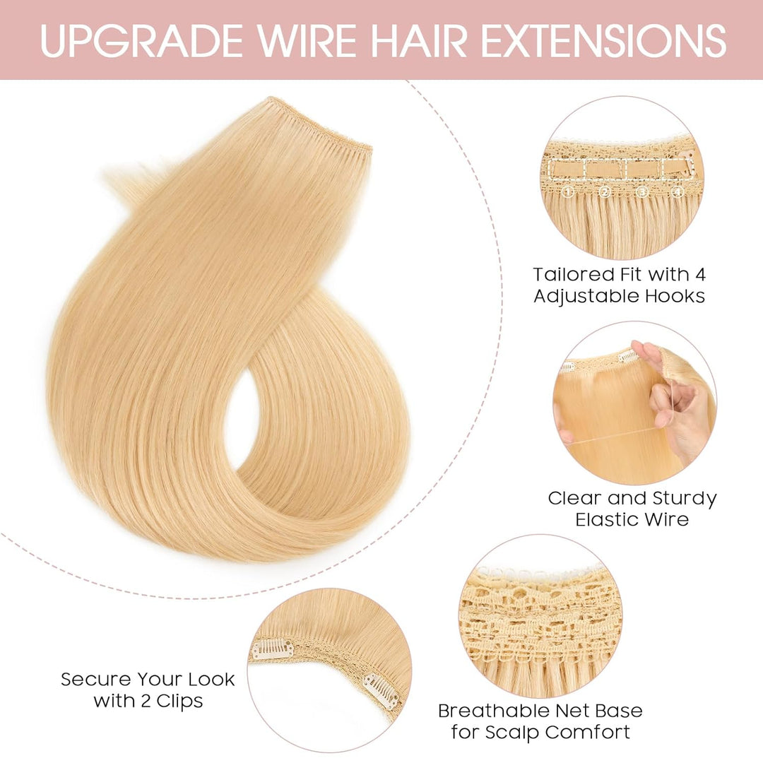 Extensions Echthaar mit transparenter Schnur, Silk-co Wire in ExtensionsBleichblond 60g, Secrets Hai
